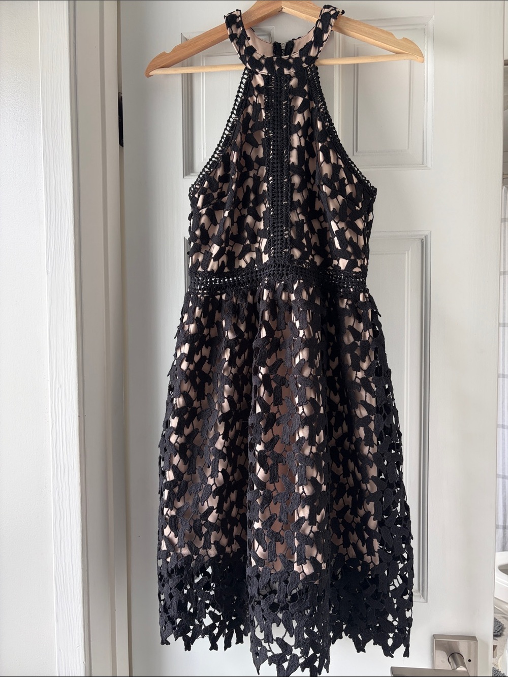 Forever 21 Black Lace Halter Dress with Nude Lining